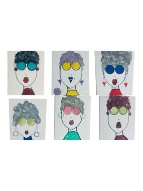 Mixed Media Portrait Wall Art Set in Blue, Yellow, Pink and Green.